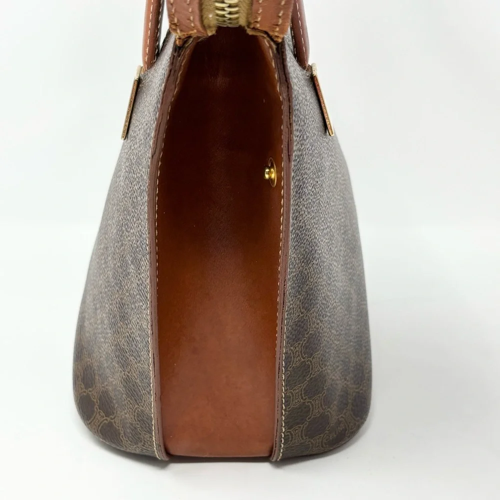 Vintage Céline Macadam Triomphe Monogram Tote Bag Brown Tan Leather 1990s - Picture 10 of 16